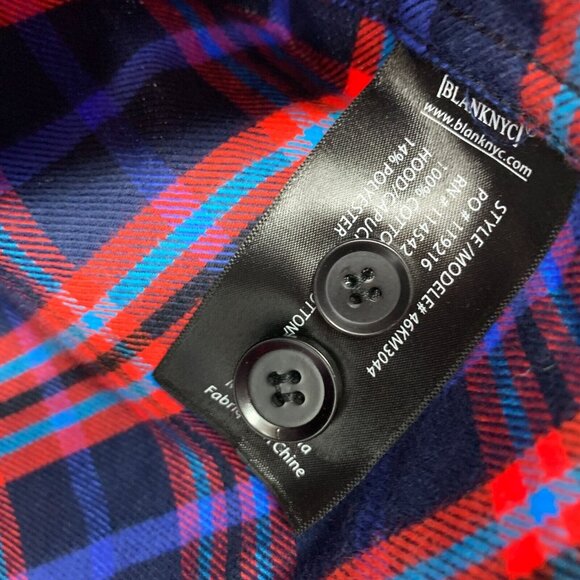 BlankNYC Shirt Mens Size Medium Button Down Plaid Hooded Long Sleeve Blue NWT - Picture 9 of 11